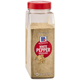McCormick Ground White Pepper bottle front view showing premium quality for light dishes