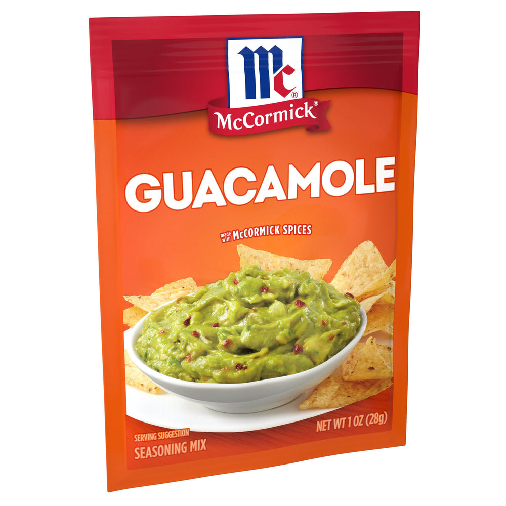 McCormick Guacamole Seasoning Mix packaging shown for quick, flavorful dips.