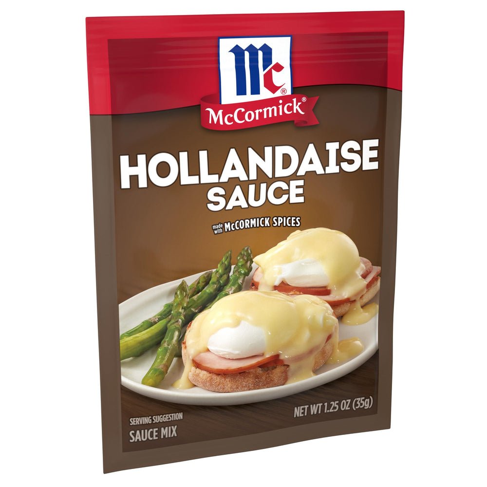 McCormick Hollandaise sauce mix bottle ready to whisk for a restaurant-style finish