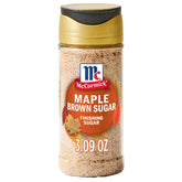 McCormick Maple Brown Sugar Finishing Sugar bottle closeup with aroma-preserving seal.