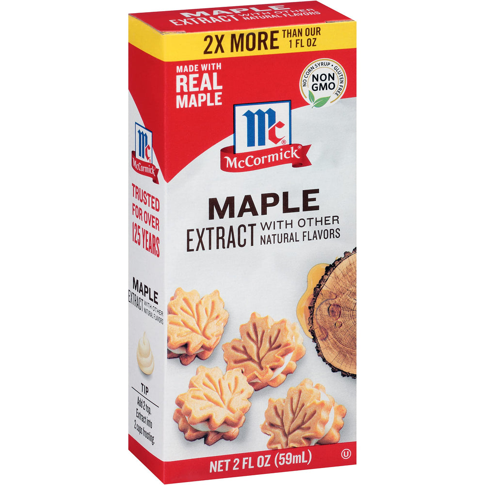McCormick Maple Extract bottle front highlights real maple flavor for pancakes and desserts