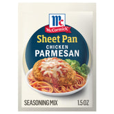 McCormick One Sheet Pan Chicken Parmesan seasoning on raw chicken with broccoli for easy weeknight dinner