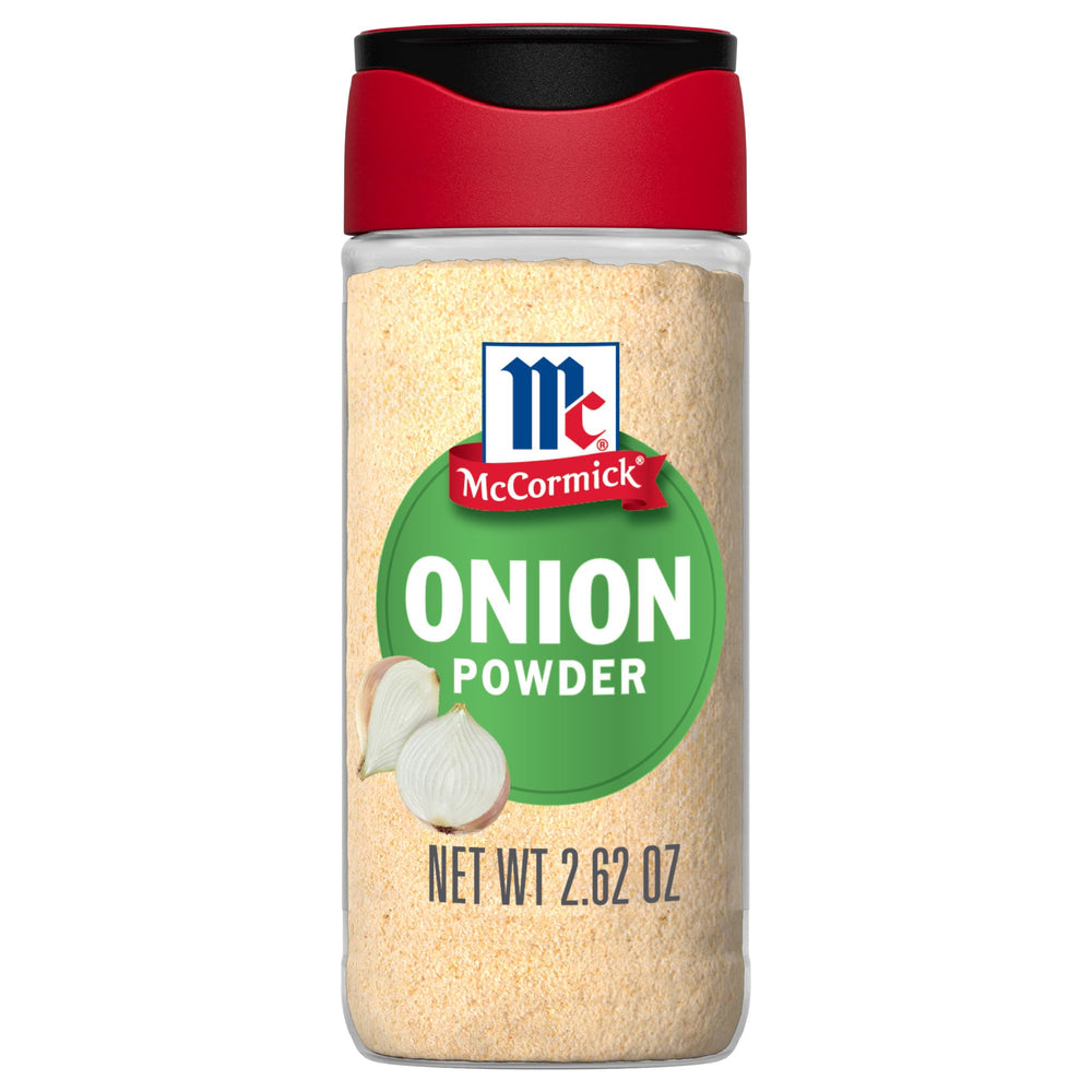 McCormick Onion Powder bottle with snap-tight seal preserves fresh flavor in the kitchen.