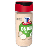 McCormick Onion Salt bottle pour shows savory onion seasoning for soups and roasts