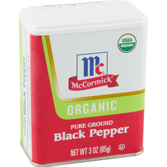 McCormick Organic Pure Ground Black Pepper pour bottle highlights aroma and precise seasoning