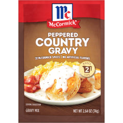 McCormick Peppered Country Gravy Mix packaging highlighting authentic southern flavor