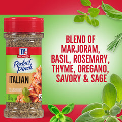 Sprinkling McCormick Perfect Pinch Italian Seasoning over pasta for richer aroma