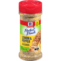 McCormick Perfect Pinch Lemon & Pepper bottle ready for seafood seasoning.