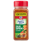 McCormick Perfect Pinch Salad Supreme seasoning jar with vibrant cheese and seeds.