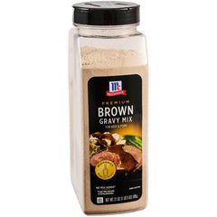 McCormick Premium Brown Gravy Mix bottle front shows rich color for holiday meals