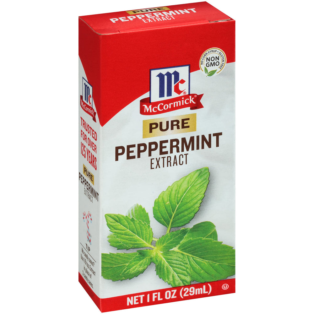 McCormick Pure Peppermint Extract bottle front label for bold, natural mint flavor.