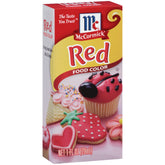 McCormick Red Food Color bottle pour for precise, vibrant coloring.