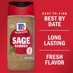 Jar of McCormick Rubbed Sage on kitchen counter during holiday prep
