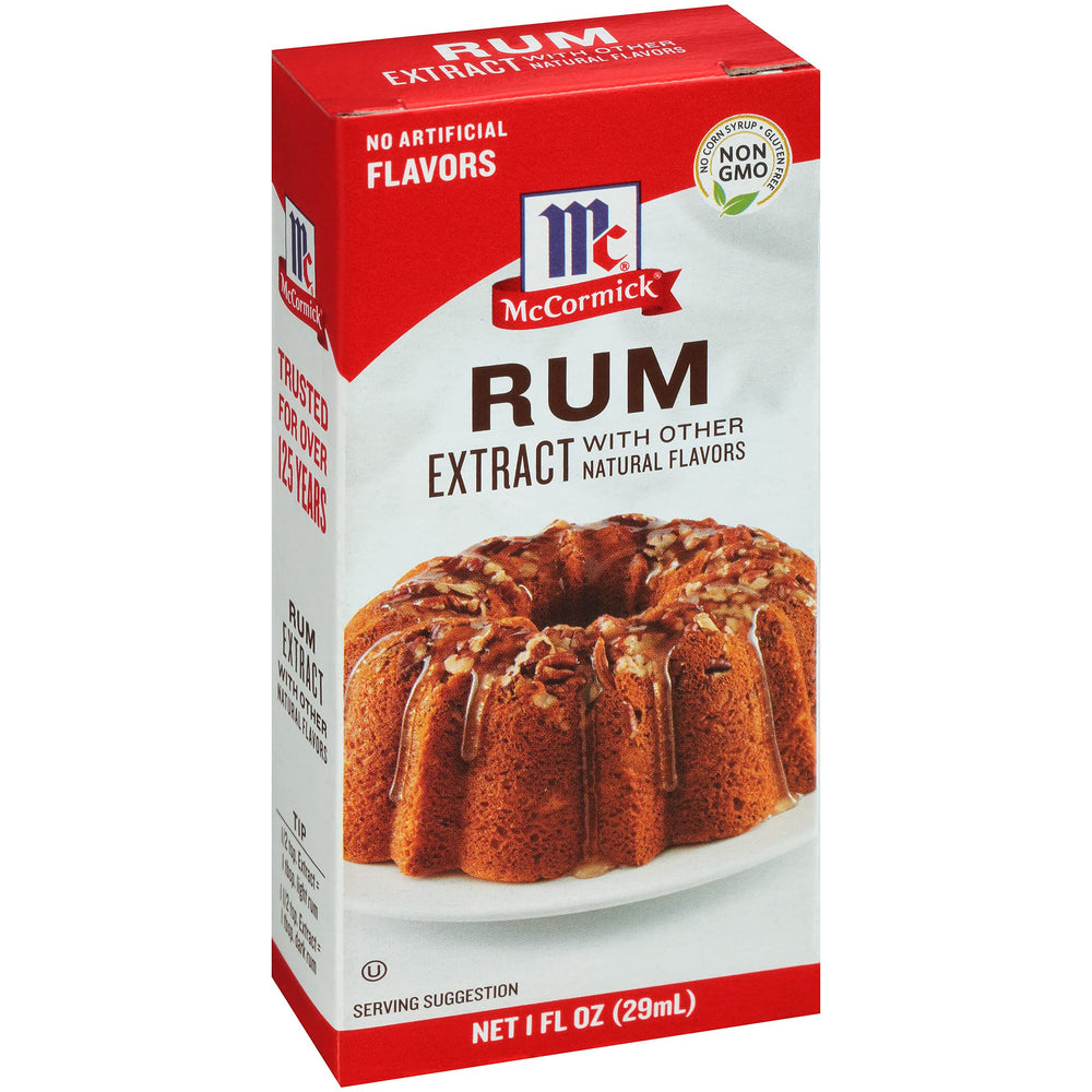 McCormick Rum Extract bottle ready for flavoring drinks and desserts.