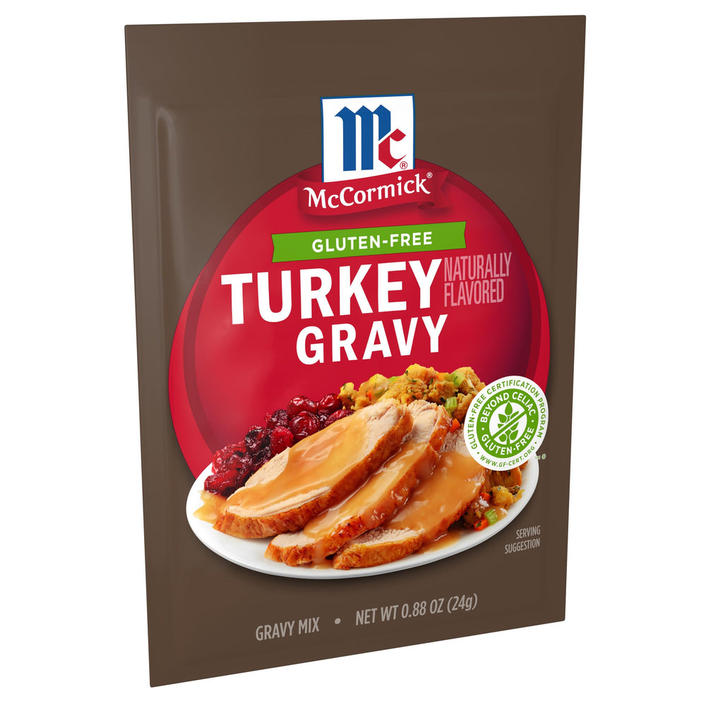 McCormick Turkey Gravy Mix packaging highlighting gluten-free formula