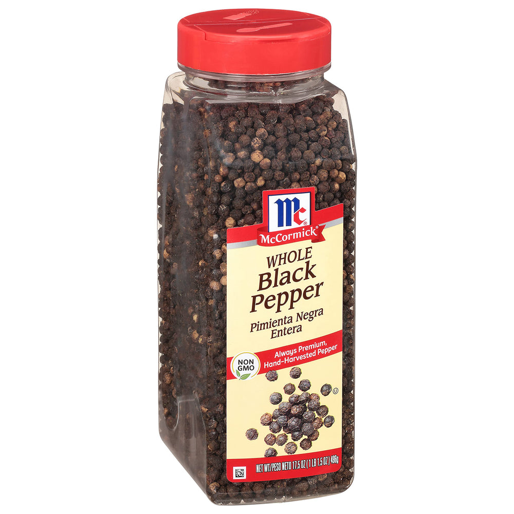 McCormick whole black pepper jar ready for grinding