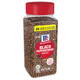 McCormick whole black peppercorns 7 oz bottle for fresh grinding.