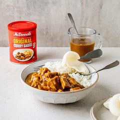 McDonnells curry sauce served plate pairings with vegetables.