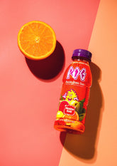 Meadow Gold Pog Juice 12oz bottle with tropical aroma, ideal for on-the-go refreshment.