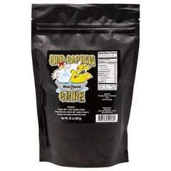 The Meat Church Bird Baptism Poultry Brine bottle helps produce moist, flavorful poultry.