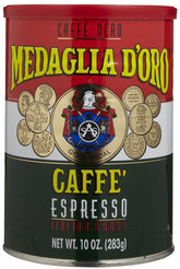 Medaglia D'Oro Regular Coffee can-front highlights classic aroma and versatile brewing options.