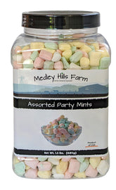 Medley Hills Farm assorted party mints in reusable container for easy storage.