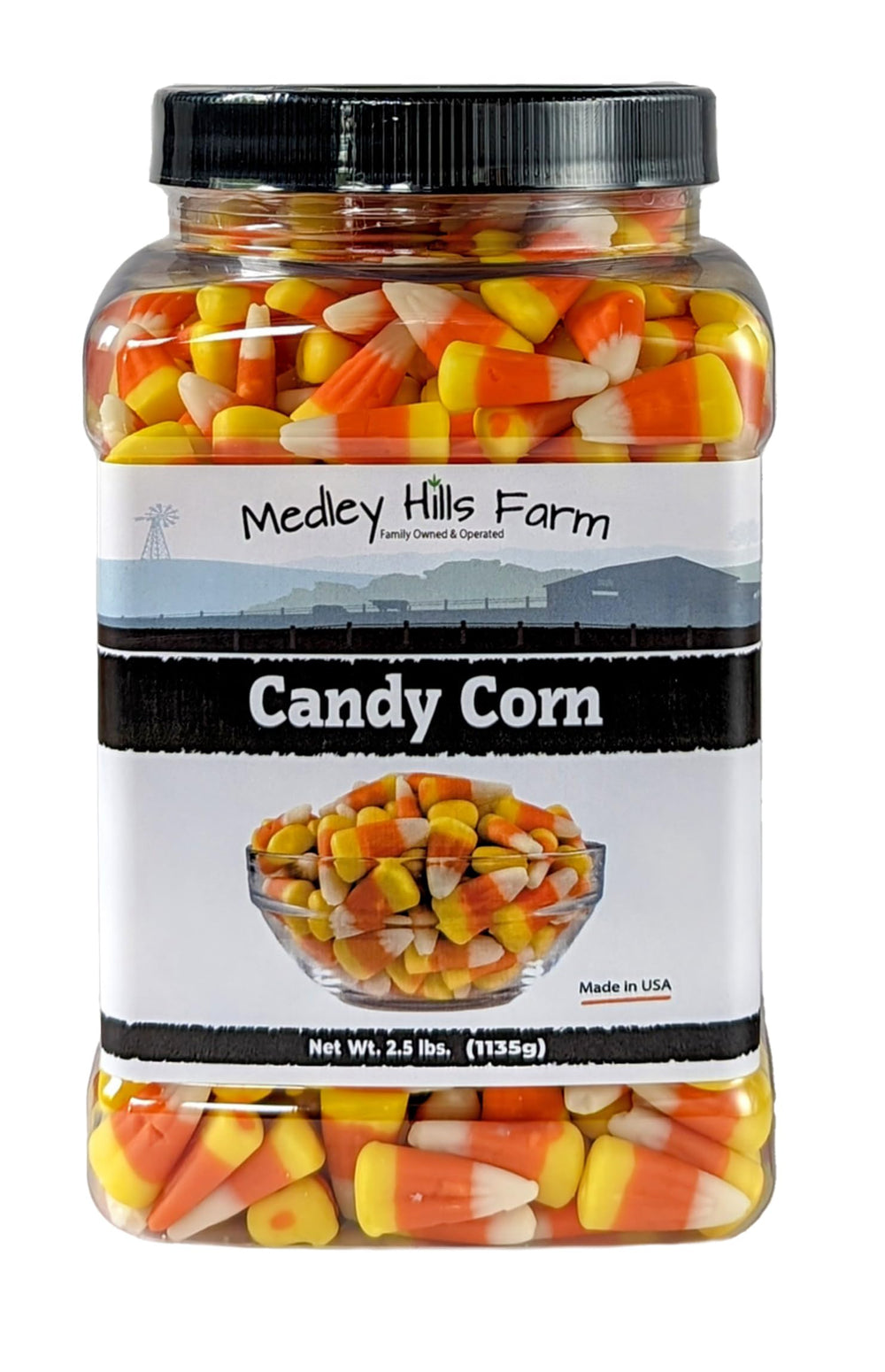 Medley Hills Farm candy corn in a reusable container keeps treats fresh
