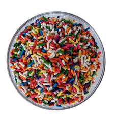 Ice cream topped with rainbow sprinkles from Medley Hills Farm.