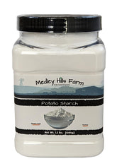 Medley Hills Farm Potato Starch in a reusable container for easy storage.