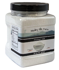 Medley Hills Farm coarse pretzel salt crystals on dough for even topping.