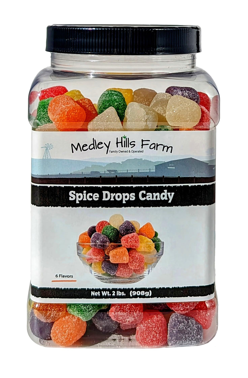 Medley Hills Farm Spice Drops bottle close-up, perfect for gifting and snacking.