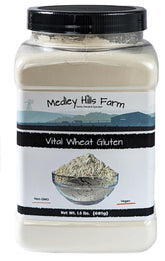Medley Hills Farm Vital Wheat Gluten container ready for storage and frequent use.