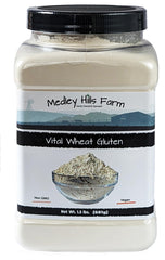 Medley Hills Farm Vital Wheat Gluten container ready for storage and frequent use.