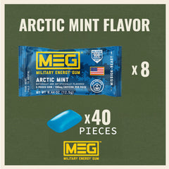 MEG Military Energy Gum Arctic Mint pack back with usage notes
