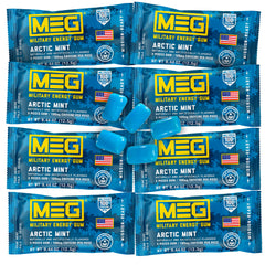 MEG Military Energy Gum Arctic Mint pack front view for quick boost