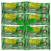 MEG Military Energy Gum packaging shows spearmint flavor for quick on-the-go energy.