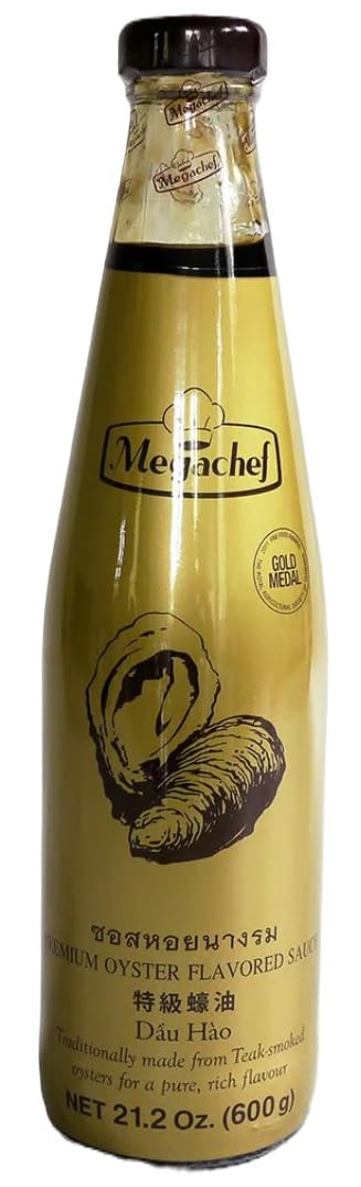 Megachef Premium Oyster Sauce bottle on kitchen counter for versatile cooking