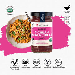 Mekhala Mala paste jar ready as a savory marinade for veggies.