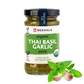 Mekhala Thai Basil Garlic Paste jar close-up for vibrant flavor