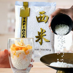 Mekoman small tapioca pearls for bubble tea provide chewy texture.