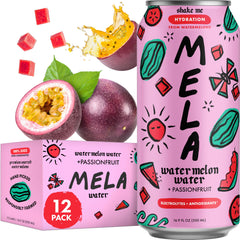 Mela Watermelon Water bottle front with natural ingredients for vitamin-rich hydration