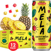 Mela Watermelon Water bottle showing refreshing hydration with real fruit juice.
