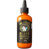 Melinda's Black Truffle Hot Sauce bottle closeup highlighting premium truffles and peppers