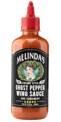 Melinda’s Ghost Pepper Wing Sauce bottle with bold heat ready to elevate wings.