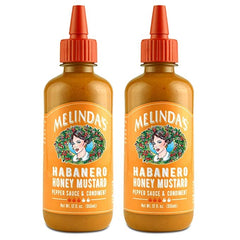 Melinda’s Habanero Honey Mustard bottle highlighting bold flavor for dipping