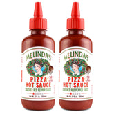 Melinda’s Pizza Hot Sauce bottle closeup showcasing fresh ingredients and vibrant heat.