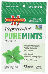 Meltzer's Puremints Peppermint Tin close-up highlighting bright mint aroma for quick refreshment.