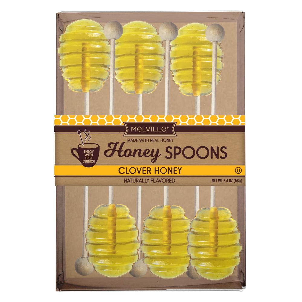 Melville Candy honey spoon gift box closeup, showcasing premium craftsmanship.