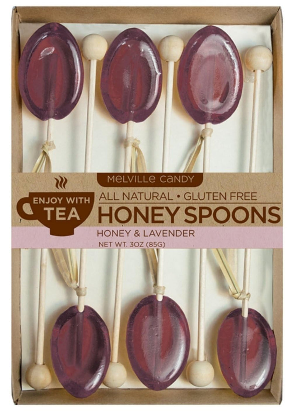 Melville Candy honey spoon gift box for tea lovers, six elegant stirrers.