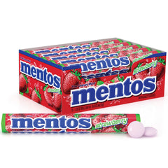 Mentos Chewy Mint Strawberry candies closeup for quick refreshment on the go